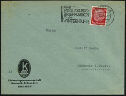 Bremen 5 1936 (1.12.) 12 Pf. Hindenbg. Mit Firmenlochung: "E G / K" = E Inkaufs-Genossenschaft Keramik EGmbh,  Dekorat.  - Porcelaine