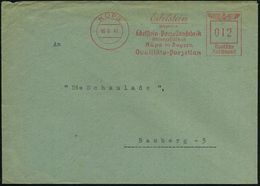 KÜPS/ ..BAVARIA/ / Edelstein-Porzellanfabrik/ AG. 1941 (16.6.) AFS (rs. Klappenmäng.) Klar Gest. Fern-Bf. (Dü.E-5CG) - D - Porcellana