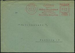 KÜPS/ ..BAVARIA/ / Edelstein-Porzellanfabrik/ AG. 1941 (16.6.) AFS (rs. Klappenmäng.) Klar Gest. Fern-Bf. (Dü.E-5CG) - D - Porcelain