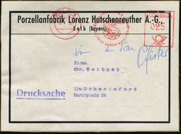 SELB 1/ 100 JAHRE/ Hutschenreuther.. 1959 (17.4.) AFS 025 Pf. (Löwe) Auf Adreß-Auskleber: Porzellanfabrik Lorenz Hutsche - Porcellana
