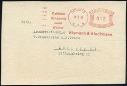 COLDITZ/ ***/ Colditzer/ Schamotte/ Besitzt/ Weltruf/ Eismann & Stockmann 1933 (14.6.) Seltener AFS-Typ "Komusina" Klar  - Porselein