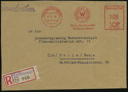 WALLHAUSEN (HELME)/ Deutsches Fabrik/ Chr.Carstens Kom.Ges. 1948 (17.6.) AFS = Monogr. "W" = Steingut-Fabrik + Provis. R - Porselein