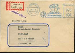 LEIPZIG C1/ GHK/ Kulturwaren 1958 (14.5.) Dekorat., Blauer AFS = DDR-Dienstfarbe = 2 Teddy-Bären (sich Umarmend) + RZ: L - Sin Clasificación