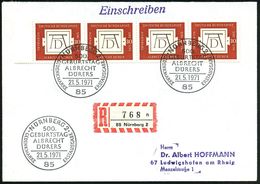 85 NÜRNBERG 2/ 500./ GEBURTSTAG/ ALBRECHT/ DÜRERS/ ..ERSTAUSGABE 1971 (21.5.) SSt Auf 4er-Streifen  MeF 30 Pf. Dürer (Mi - Altri & Non Classificati