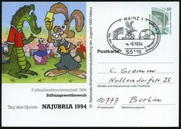 55116 MAINZ 1/ Tag Des Sports.. 1994 (4.9.) SSt = Comic-Figuren: Hase, Fußball, Tor A. PP 80 Pf. Zeche Zollern: Fußball- - Bandes Dessinées