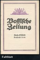 Berlin 1915 Reklame- U.Bestellklapp-Kt. "Vossische Zeitung" Mit Antwortkt.: "An D. K. Postamt.." (Signet Der Zeitung) Un - Ecrivains