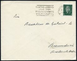 BRAUNSCHWEIG/ *1as/ GOETHE-LESSING-/ JAHR 1929/ BRAUNSCHWEIG/ WOLFENBÜTTEL 1929 (31.1.) MWSt Klar Auf Bedarfs-Bf. (Bo.S  - Schriftsteller