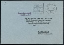 34 GÖTTINGEN 1/ Ma/ Lichtenberg-/ Gedenken/ ..175.Todestag 1974 (13.3.) MWSt = Kopfbild + Viol. 2L: Kriegsgefangenenpost - Schrijvers