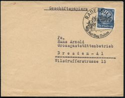 RADEBEUL1/ Karl-May-Museum 1941 (7.8.) HWSt = Old Shatterhand, Winnetou (u. Villa "Bärenfett") Inl.-Bf. "Geschäfrspapier - Ecrivains
