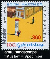 B.R.D. 1999 (Feb.) 300 Pf. "100. Geburtstag Erich Kästner" + Amtl. Handstempel:  "M U S T E R " , Postfr. = Illustration - Schriftsteller