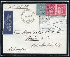 Berlin 1938 (1.6.) Erstflug-Trauerbf. "Paris - Berlin" = Erstflug Ohne Zusatzgebühr An Frau Ringelnatz - Bötticher (Witw - Ecrivains