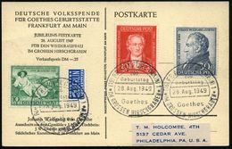 (16) FRANKFURT(MAIN)1/ 200./ Geburtstag/ Goethes.. 1949 (28.8.) SSt 3x Auf Kompl. Satz Goethe (Mi.108/10, SSt.: Mi. + 70 - Schriftsteller