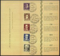 (15a) WEIMAR 1/ 1749/ Goethe/ 1949.. 1949 (28.8.) SSt  5x Auf Kompl. Goethe-Satz (Mi.234/38) Auf Amtl. Klapp-Spenden-Ged - Schriftsteller