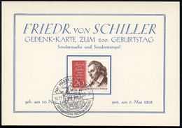 (14a) MARBACH (NECKAR)/ 200.GEBURTSTAG FRIEDR.SCHILLERS 1959 (10.11.) SSt (Schillerhaus) Auf EF 20 Pf. F.Schiller (Bln M - Scrittori