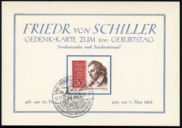 (14a) MARBACH (NECKAR)/ 200.GEBURTSTAG FRIEDR.SCHILLERS 1959 (10.11.) SSt (Schillerhaus) Auf EF 20 Pf. F.Schiller (Bln M - Schriftsteller