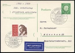 (14a) MARBACH (NECKAR)/ SCHILLERS GEBURTSHAUS 1960 (1.3.) HWSt (Schillerhaus) Auf Inl.-P 10 Pf.Heuss + Zusatzfrankatur 2 - Scrittori