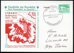 1193 BERLIN-TREPTOW/ CYRANO De Bergerac/ (1619-1655).. 1982 (26.2.) SSt Auf Passender Zweifarbiger Sonder-Kt.: "Flüge Zu - Ecrivains