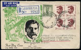 AUSTRALIEN 1949 (17.6.) 2 1/2 P. "82. Geburtstag H. Lawson", 4er-Block U.a. , Sauber Gest. Übersee-Flp.-R-FDC-SU., Rs. D - Schriftsteller