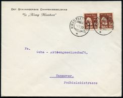 NORWEGEN 1929 (9.11.) 15 Ö. Henrik Ibsen, Paar Klar Gest. (KRISTIANSAND S.) Auf Reederei-Ausl.-Bf. (Mi.138 MeF) - Schwim - Schrijvers