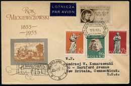 POLEN 1955 (10.10.) Adam Mickiewicz, Kompl.Satz + ET-SSt. (WARSZAWA) + R-Stempel: WARSZAWA 57, Übersee-Flp.-R-FDC  (Mi.9 - Schriftsteller