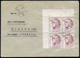 TSCHECHOSLOWAKEI 1956 60 H. "Adam Mickiewicz", Reine MeF: Eck-Rd-4er-Block (poln. Autor), Sauber Gest. Ausl.-Bf.!  (Mi.9 - Ecrivains