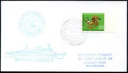 B.R.D. 1973 (10.11.) Seltenes, Viol. BPA: DEUTSCHE SCHIFFSPOST/MS/Prinz Hamlet II/HADAG.. + Grüner HdN: MS PRINZ HAMLET  - Schriftsteller