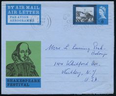 GROSSBRITANNIEN 1964 (6.5.) 6 P. Sonder-Aerogramm "Shakespeare-Festival" (innen 6 Szenen: Caesar, Sommernachtstraum Etc. - Escritores