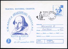 RUMÄNIEN 1994 (15.11.) 60 L. U Shakespeare-Festival Craiova (Kopfbild) + Motivgl. SSt: 1100 CRAIOVA/SHAKESPEARE/ FESTIVA - Ecrivains