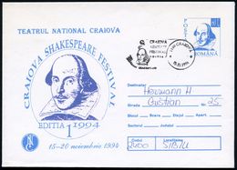 RUMÄNIEN 1994 (15.11.) 60 L. U Shakespeare-Festival Craiova (Kopfbild) + Motivgl. SSt: 1100 CRAIOVA/SHAKESPEARE/ FESTIVA - Schriftsteller