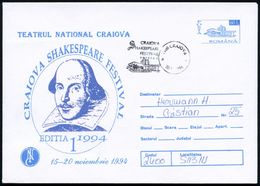 RUMÄNIEN 1994 (Nov.) 60 L. U Shakespeare-Festival Craiova (Kopfbild, Theater) + SSt.: 1100 CRAIOVA/ SHAKESPEARE FESTIVAL - Schriftsteller