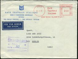 ITALIEN 1977 (10.2.) AFS.: ROMA/ENTE/TEATRALE/ITALIANO.. (General-Direktion) Dekorat. Dienst-Bf. (Theater-Maske) Ausl.-F - Theater