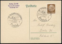 ST GOARSHAUSEN/ Loreley 1938 (Okt.) HWSt = Rheintal Mit Burg Rheinfels U. Loreley-Felden , Klar Gest. Inl.-Karte (Bo.1)  - Schriftsteller