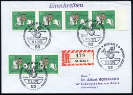 B.R.D. 1970 (11.5.) 20 Pf. "250. Geburtstag V.Münchhausen", Reine MeF: 6er-Block + ET-SSt (BONN 1) + RZ 53 Bonn 1, Inl.- - Scrittori