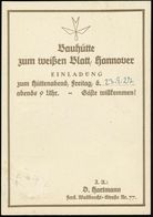 Hannover 1 1927 (19.9.) Dekorative Einladungs-Kt.: "Bauhütte Zum Weißen Blatt.." (Hüttenabend) Seltene Ortskt. (Bo.15 A  - Franc-Maçonnerie