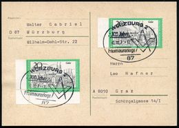 87 WÜRZBURG 2/ 100 Jahre/ Freimaurerloge 1971 (10.10.) SSt = Zirkel U. Winkelmaß , 2x Klar Auf Ausl.-Karte (Bo.94) - Tex - Massoneria