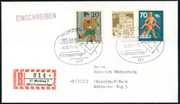 87 WÜRZBURG 2/ 100 Jahre/ Freimaurerloge 1971 (9.10.) SSt = Zirkel U. Winkelmaß 2x + Sonder-RZ: 87 Würzburg 2/"100 J. Fr - Francmasonería