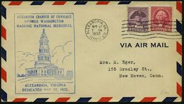 U.S.A. 1932 (12.5.) Blauer HdN: ALEXANDRIA MASONIC NATIONAL MEMORIAL (Logen-Monument) + MaWellenSt: ALEXAN-DRIA  Auf Was - Massoneria