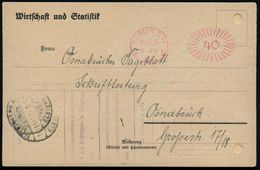 BERLIN SW 68 1921 (11.11.) Roter Zier-PFS "40" Pf. Auf Firmen-Kt.: Wirtschaft U. Statistik (rechts Reg.-Lochung) = Stati - Zonder Classificatie