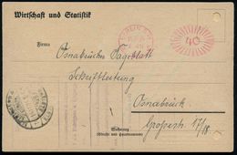 BERLIN SW 68 1921 (11.11.) Roter Zier-PFS "40" Pf. Auf Firmen-Kt.: Wirtschaft U. Statistik (rechts Reg.-Lochung) = Stati - Unclassified