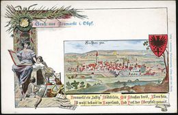 Neumarkt I.Obpf. 1910 (ca.) PP 5 Pf. Wappen Grün: Gruss Aus..: Neumarkt Anno Domini 1610 (histor.Ort) U. Wappen, Allegor - Computers