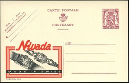 BELGIEN 1946 65 C. Reklame-P., Lila: Nivada, MADE IN SWISS (2 Armbanduhren) Französ. Titel Oben, Ungebr. (Mi.P 220 A I/7 - Horlogerie