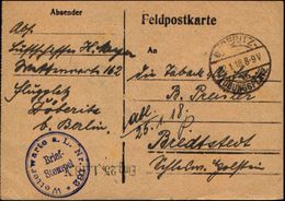 DÖBERITZ-/ C/ ÜBUNGSPLATZ 1918 (22.1.) 1K + Viol. HdN: Wetterwarte A.L. Nr.162 + Hs. Abs.: "Luftschiffer H.Meyer" "Wette - Climate & Meteorology