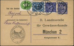 HINDELANG 1922 (19.4.) 1K Auf  Dienst-P. 20 Pf. ,blau: B.(ayerische) Landesstelle Für Gewässerkunde, München 2 (Wappen)  - Klima & Meteorologie
