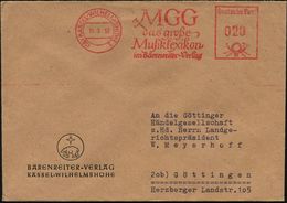 (16) KASSEL-WILHELMSHÖHE 1/ MGG/ Das Große/ Musiklexikon/ Im Bärenreiter-Verlag 1950 (15.3.) AFS Auf Dekorat. Firmen-Bf. - Música