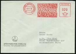 (16) KASSEL-WILHELMSHÖHE 1/ SCHALLPLATTEN/ BÄRENREITER/ MUSICAPHON 1962 (15.11.) AFS , Dekorat. Firmen-Bf. (rs. Klappe F - Musik