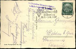 BRESLAU/ *1c/ 12.Deutsches/ Sängerbundesfest.. 1937 (Juli) MWSt = Violinschlüssel + Viol. 2L: 12. Deutsches Sänger-bunde - Musica