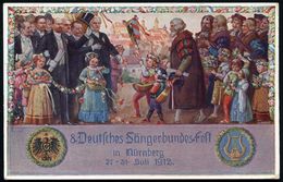 NÜRNBERG 2 BP 1912 (29.7.) 1K. Auf PP 5 Pf. Luitpold, Grün: VIII. Deutsches Sängerbundesfest = Hans Sachs U.a., Kinder M - Música