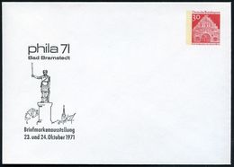 Bad Bramstedt 1971 (Okt.) PU 30 Pf. Bauwerke, Rot: Phila 71.. = Roland-Denkmal (aus Dem Rolands-Liedl) Ungebr. (Mi.PU 33 - Musica