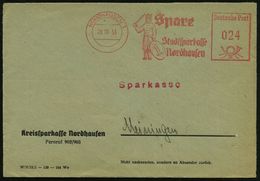 NORDHAUSEN 1/ Spare/ Stadtsparkasse.. 1953 (28.10.) AFS = Roland (mit 1 Pf.) Klar Gest. Firmen-Bf.: Kreissparkasse Nordh - Musica