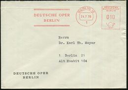 1 BERLIN 10/ DEUTSCHE OPER.. 1970 (24.7.) AFS Auf Vordr.-Bf.: DEUTSCHE OPER = West-Berlin (Dü.E-27) - Sowjetische Raumfa - Musik